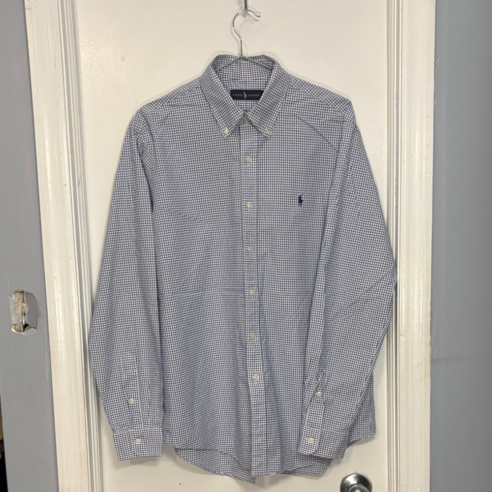 Polo by Ralph Lauren Men's White and Blue Gingham Shirt